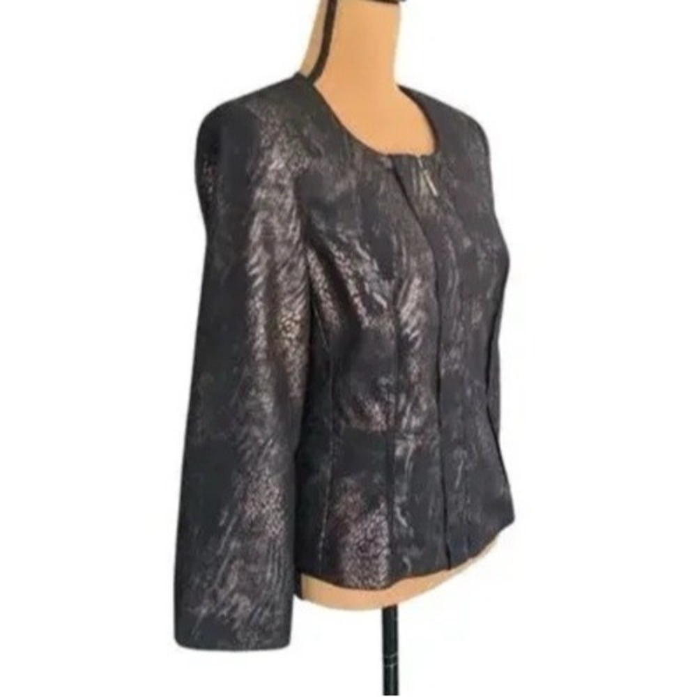 VTG‎ Y2K Kim Rogers Blazer 12P Brown Metallic Animal Print Mob Wife Faux Suede - Picture 2 of 8